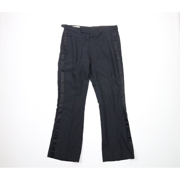 Vintage 70s Rockabilly 34x31 Satin Striped Wool Tuxedo Bell Bottoms Pants USA